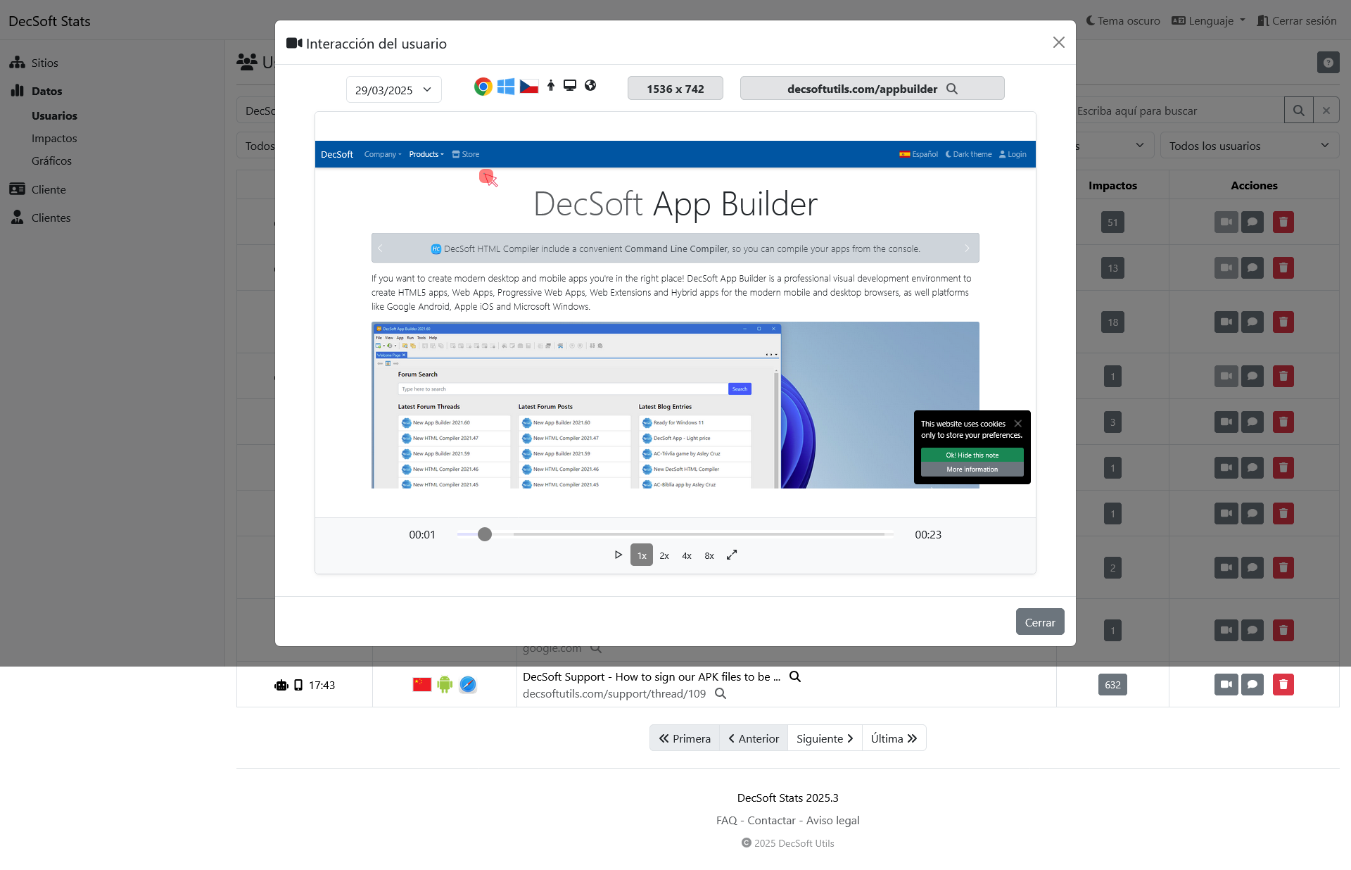 Click here to see this image in full screen. DecSoft Stats customer dashboard