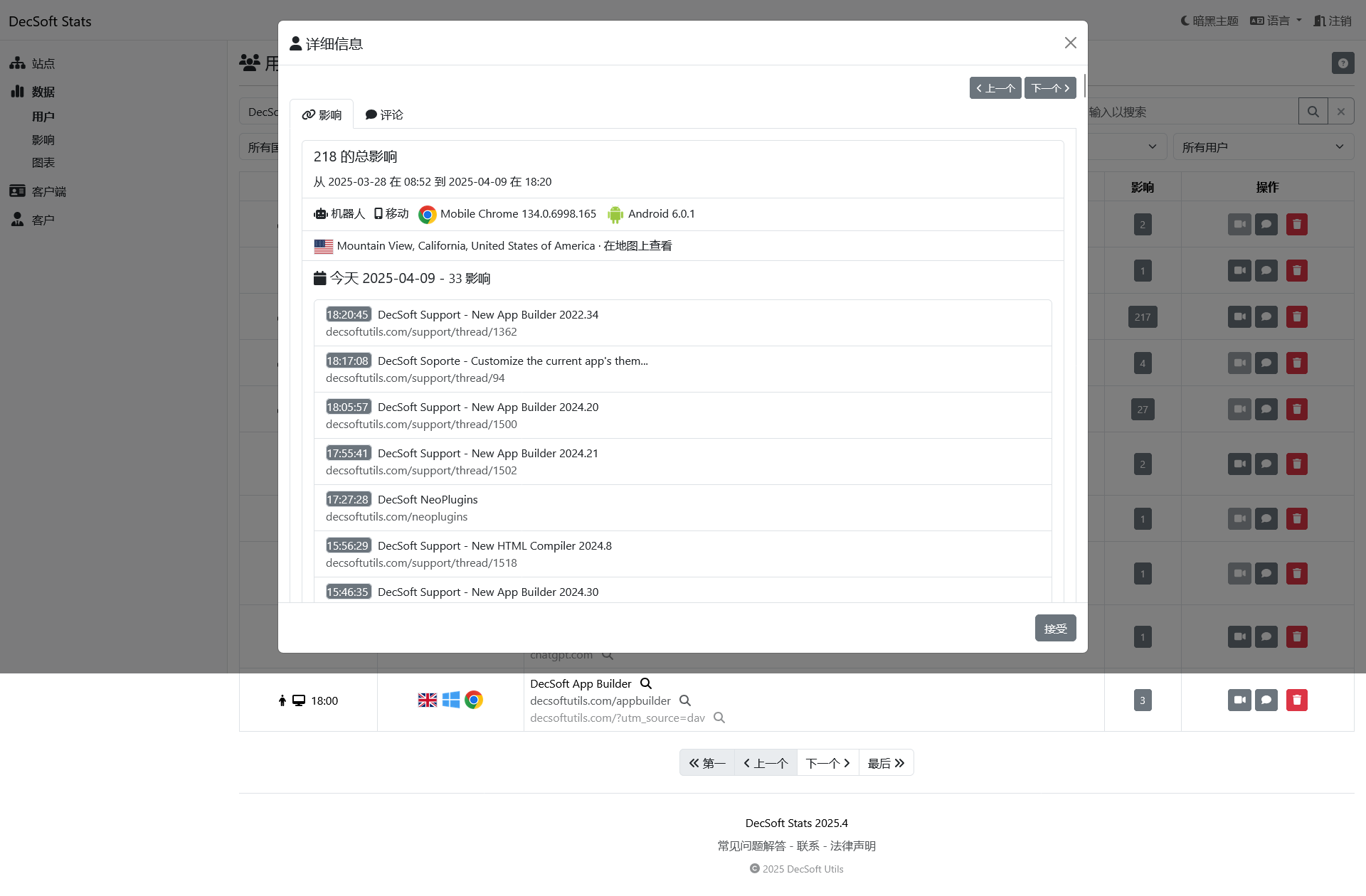 点击此处以全屏查看此图像。 DecSoft Stats 客户仪表板